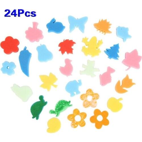 24pcs Colorful Different Shapes Kids Children Crafting Painting Sponge DIY Stamp