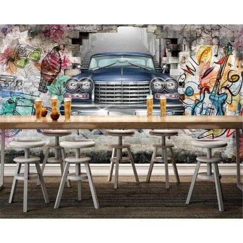 Beibehang behang Custom size classic car hand-painted graffiti wall 3D stereo restaurant bar background wall mural wallpaperl