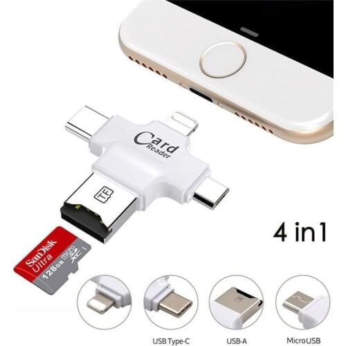 4 in 1 OTG Micro SD/TF Card Reader For PC USB Type C Android Iphone 5 7 6 7 plus 8 X XS