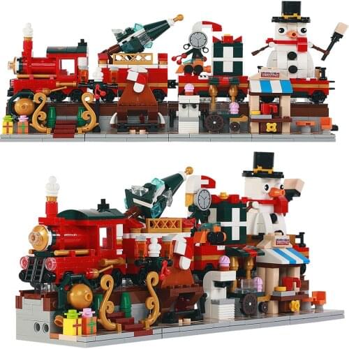 838Pcs Christmas Village Street View Snowman Building Blocks Santa Claus Tree 4In1 Holiday Train Bricks Christmas Tree Toys Kids