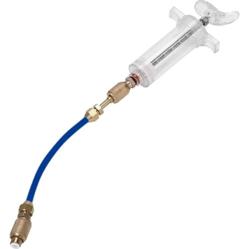A/C Oil/Dye Injector 30Ml 1 Oz with Low Side Quick Coupler Adapter 1/4 SAE for Air Conditioning Automotive Oiler Syringe
