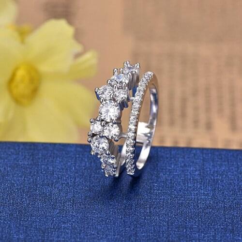 AAA+ Quality Fashion Mosaic Top Cubic Zirconia Double Layer Silver Circle Ring For Women INS Jewelry