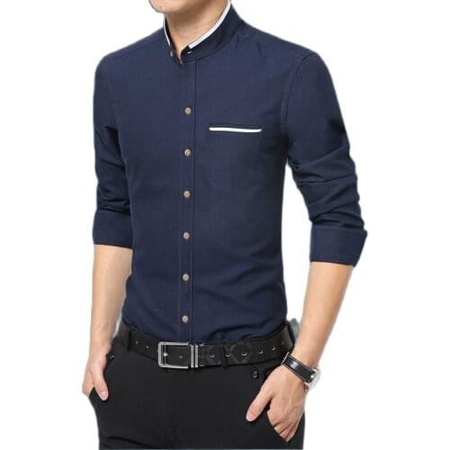 ARCSINX White Dress Shirt Men Long Sleeve Chemise Homme Plus Size 5XL 4XL Stand Collar Slim Fit Male Shirts Social Shirt Men 3XL