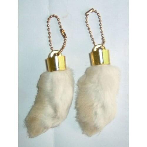 Free shipping natural color rabbit foot keychain