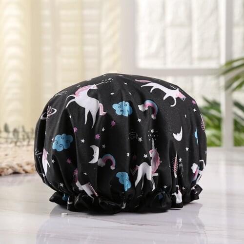 Double-layer Unicorn Shower Cap Waterproof Adult Women Shower Bath Bath Cap Shampoo Cap Hood Kitchen Ladies Oil Fume-proof Cap