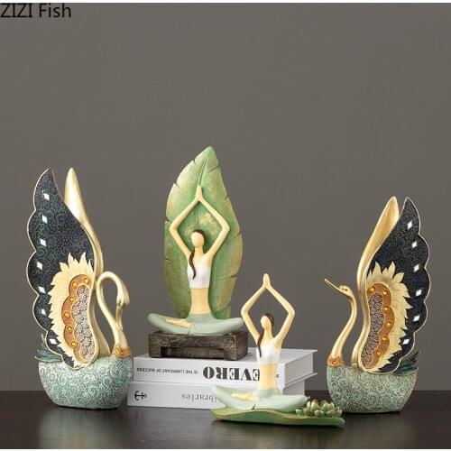European Resin Swan Girl Sculpture Cute Yoga Girl Statue Art Figurines Crafts Room Office Decoration Home Decoration Accessories