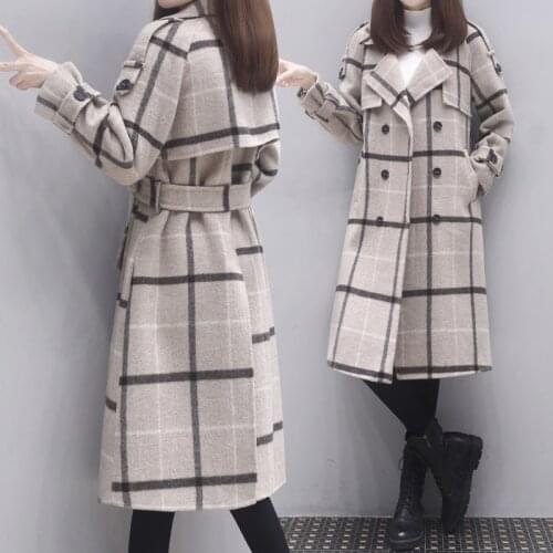 Plaid Double-sided Cashmere Coat Womens Mid Long 2021 Spring Dress New Lace Loose Slim Fashion Tweed Coat