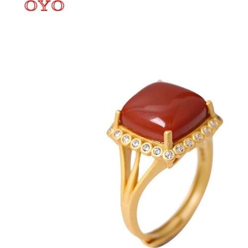 100% s925 sterling silver four-claw square south red ring fashion vintage womens ring