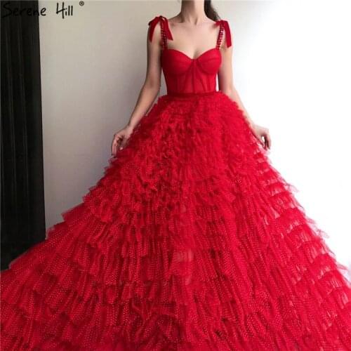 Latest Design Red Sexy Tiered Evening Dresses 2020 Diamond Sleeveless Simple A-Line Formal Dress Serene Hill LA70023