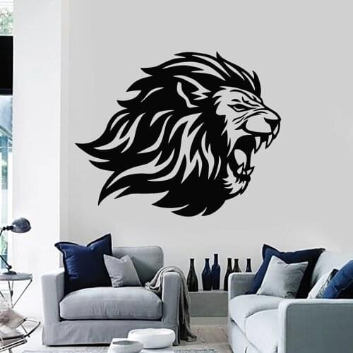 Lion Head Wall Decal Angry Predator King Tribal Animal Vinyl Wall Stickers Teen Bedroom Man Cave Bar Interior Decor Mural S1376