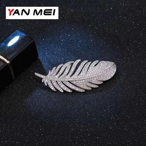 YAN MEI New Leaves Brooches Cubic Zirconia Corsage Breastpin Lapel Pins Fashion Jewelry