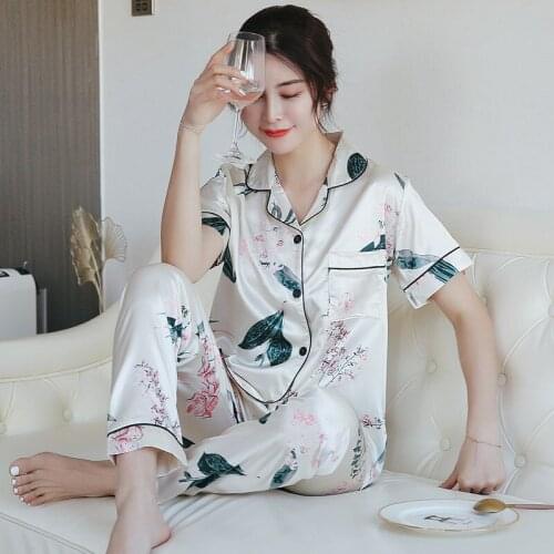 New summer products plus size pajamas women summer imitation silk printing short-sleeved trousers fashion casual home wear women