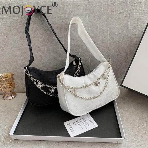 Simple Female Lace Flower Subaxillary Bags Small Butterfly Chain Design Shopping Underarm Bags Women Zipper Shoulder Bag