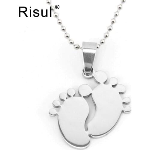 Risul Stainless steel baby toe foot necklaces&pendants blank high polish mom jewelry gift Baby Feet charm necklace