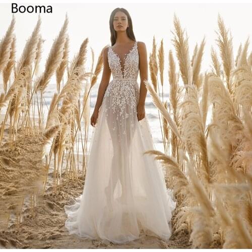 Sexy Deep V-Neck Wedding Dresses 2021 Backless Lace Appliques Long Bride Dresses Tulle A-Line Princess Wedding Gowns Plus Size