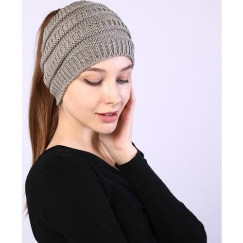TJ-TianJun Women Knitted Hair Band Widened Wash Head Cover Empty Ponytail Knitting Wool Hat Solid Color Autumn Winter TJD1016