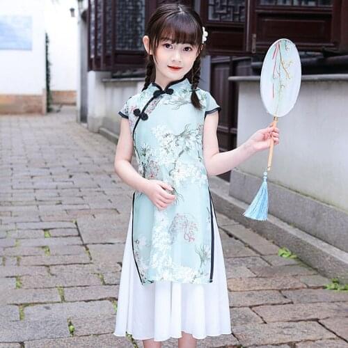 Girl Traditional Chinese Cheongsam Hanfu Dress Kids Princess Costume Wedding Children Qipao Floral Vestidos Evening Party