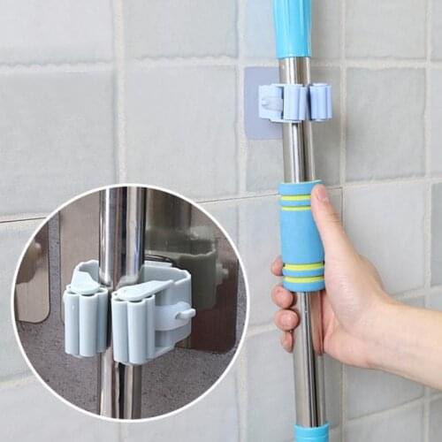 Mop Storage Hanger Organizer Broom Holder No-slip Gripper Self Adhesive Wall Mounted Hanger No-drilling Racks Kitchen Tools