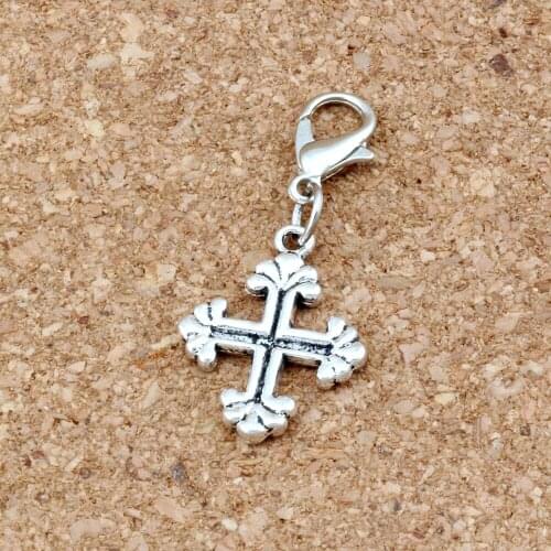 20Pcs/Lot Vintage Crucifix Charms Cross Bead With Lobster Clasp Fit Bracelet DIY Jewelry 15x35mm