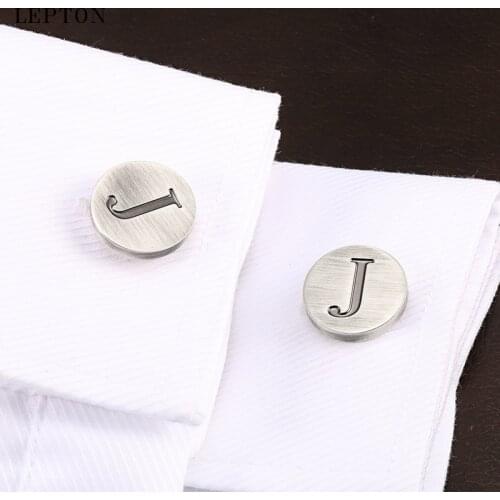 Lepton Letters of an alphabet J Cufflinks For Mens Classic Antique Silver Plated Letters J cuff links Men shirt cuffs Cufflink