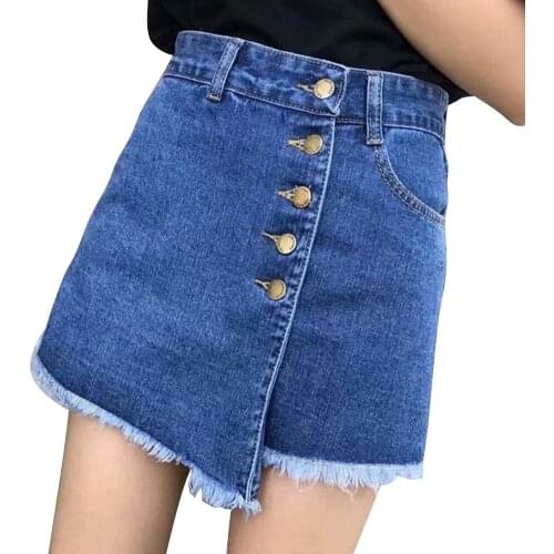 Women Short Jeans High Waist A-Line Half Casual Wide Leg Pants JL