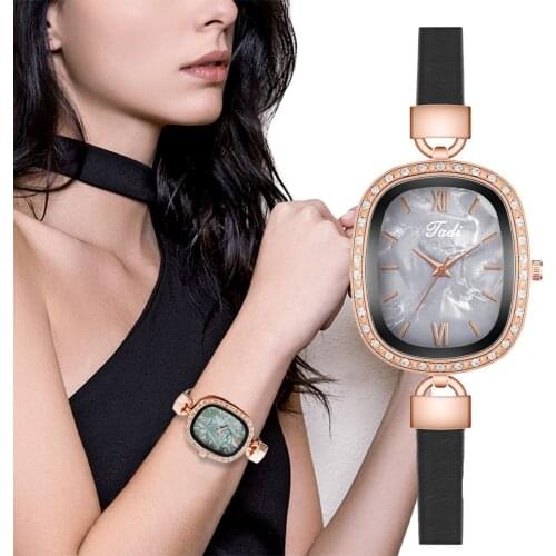 Women Fashion Exquisite Marble Design Watches Luxury Ladies Wristwatches Leather Band Rectangle Casual Woman Quartz Clock Gifts