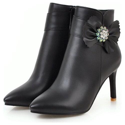 Big Size 9 10 17 boots women shoes ankle boots for women ladies boots Bow is sweet tall heel