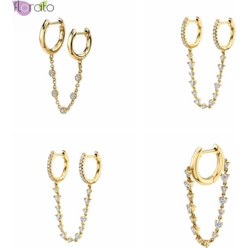 925 Sterling Silver Ear Buckle Crystal Pendant Chain Hoop Earrings Minimalist Earrings Fashion Jewelry For women Birthday Gifts