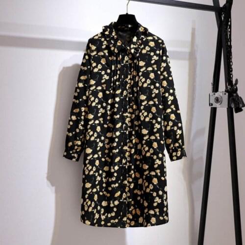 150Kg Plus size womens spring loose temperament floral dress bust 150cm 5XL 6XL 7XL 8XL 9XL retro long sleeve lapel dress