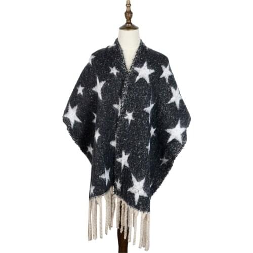 Шарф теплый Winter Scarf Women Echarpes Cape Five Stars Shawls Wraps Long Tassel Students Gifts Fashion