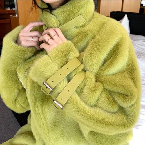 2021 Winter Women Short Jacket Thick Velvet High Quality Luxury Plush Fur Coat Casual Slim Overcoat Fashion Warm Outwear Female