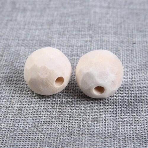 10pcs/lot 25mm Round Polyhedron Faceted Natural Wood Beads Geometric Unfinished Wooden Beads For DIY Wood Jewelry Making