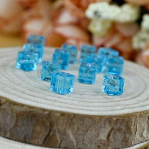 100pcs/lot 6mm Square Shape Glass DIY Beads Lake Blue Color Cube Crystal Jewelry Beads for Necklace Jewelry Making Accessories