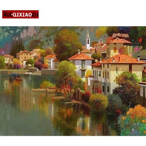 Diamond Embroidery Paintings Landscape House Lake Full Square/Round Cross Stitch Inlaid Home Decoration Gift 2020 New Arrival