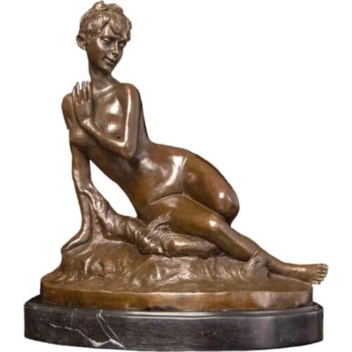 ArtsHom DS-706 Bronze Europe Retro Art Sculpture Bronze Carved Naked Belle Sexy Lady Statue Shy Girl Villa Decoration