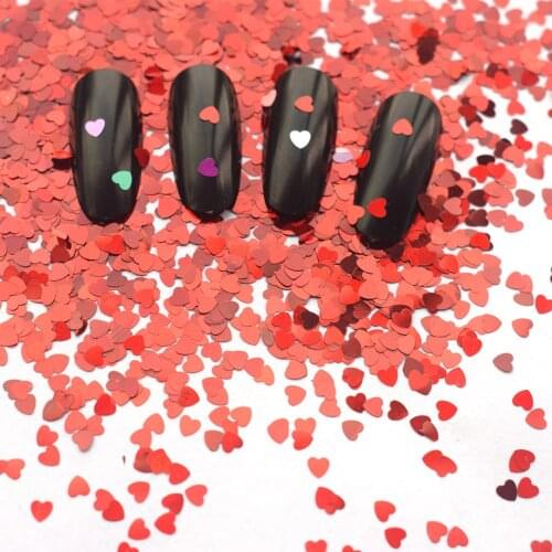 20g/bag 3D Heart Nail Glitter Sequins 3mm Shinning Sticker Flakes Gold/Red Paillettes Nail Art Glitter Flakes Love Valentine Tip