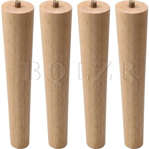 BQLZR 20cm Height Wood Color Rubber Wood Furniture Legs M8 Thread Replacement for Cabinet Chair Couch Table Bed Feet Pack of 4