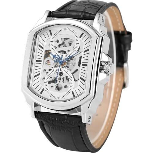 Luxury Hollow Out Hand-winding Mechanical Watch for Men Classic Rectangle Mechanical Watches