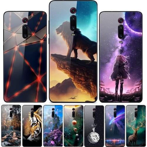 For Xiaomi Mi 9T Case Cute Patterned Tempered Glass Back Hard Cover Case For Xiaomi Mi 9T Pro Phone Case Funda Mi9T Shockproof