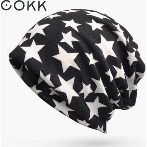COKK Winter Hats For Men Skullies Beanies Star Pattern Turban Hat Female Hats For Women Stocking Hat Male Bone Cap Scarf Mask