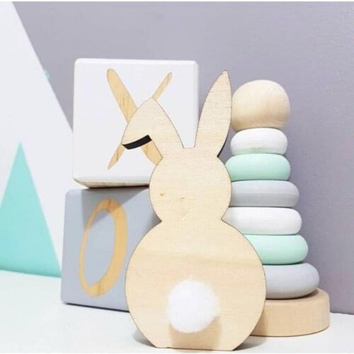 Nordic Style Wooden Rabbit Ornaments Wood Craft Sticks Childrens Room Decor Wood Craft Kids Toys Gifts Dome Decorative Supplies