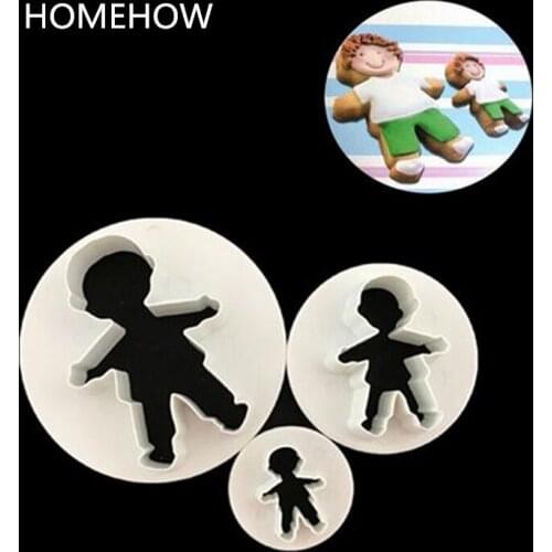 Homehow 3PCS/Lot Lovely Boy Girl Cake Mold Form Plastic Fondant Cutting Mold Cartoon Kid Child Shape Cake Baking Tools