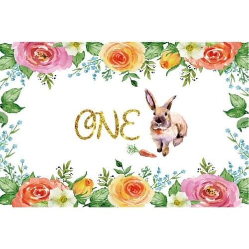Wild One Rabbit Animal Flowers Happy Birthday Backdrop Party Room Decor Photo Booth Studio Prop
