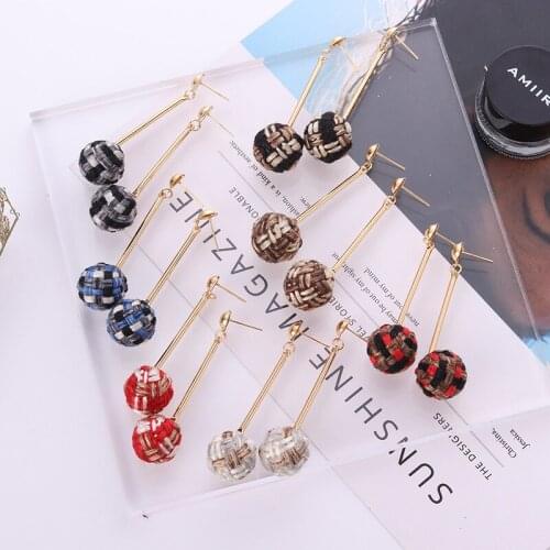 SPINNER Personality Fashion Simple Weave Earrings Temperament exaggeration Hairball sticks Earrings For Women Jewelry Gift