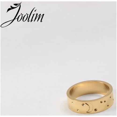 Joolim High End 18K Gold PVD Fashionable Fine Carving Moon Star Rings for Women Stainless Steel Jewelry Wholesale
