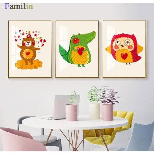 Cute Fox Owl Cartoon Woodland Animals kids Poster&Prints For Children Bedroom Canvas Painting Modern Wall Picture Home Decor