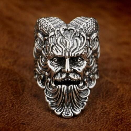 LINSION 925 Sterling Silver Great God Pan Ring Goats Demon Ring Mens Biker Punk TA88 US Size 7~15