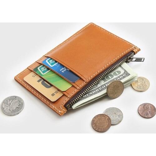 Genuine Leather Wallet For Men Women Vintage Handmade Short Small Slim Wallets Coin Purse Credit Card Holder With Zipper Pocket