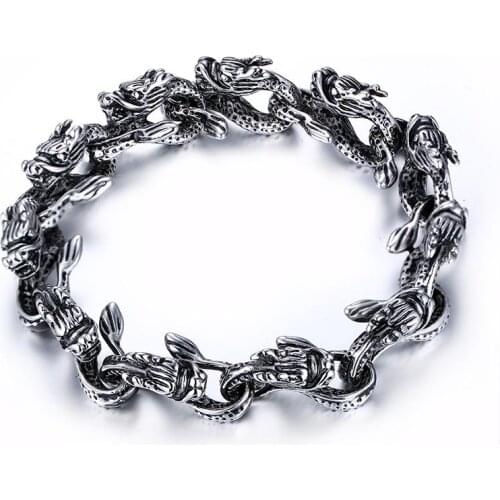 Cool Vintage Men Bracelet Dragon Head Design Bangle 316L Stainless Steel Bracelet Jewelry Silver Color