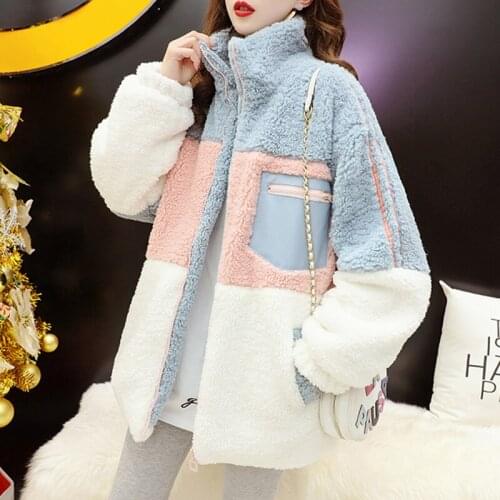 Winter Furry Jacket Womens Warmth Thick Loose Cardigan Jacket Fur Lamb Hair Japanese Cute Thick Womens Long-sleeved Clothes